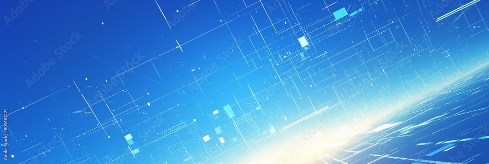 Poster light blue background with network and connection lines, digital technology banner template for busi