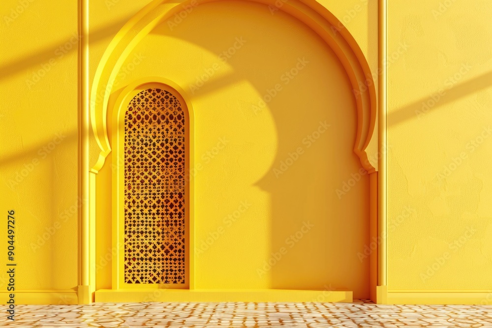 Poster a single-story yellow building with a window and a door