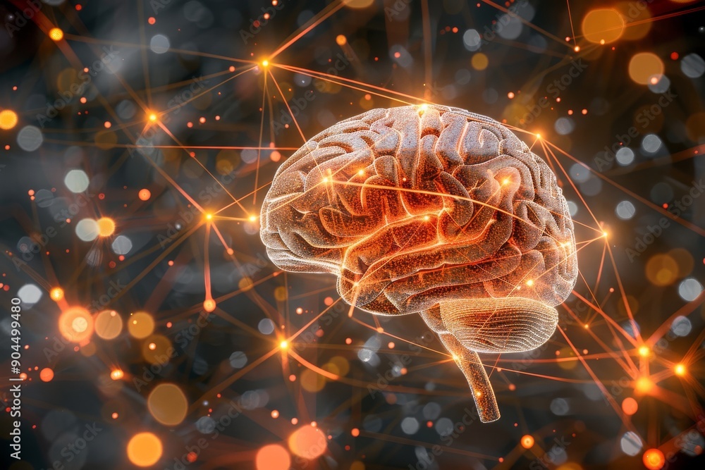 Poster brilliant brain encased in light exploring the depths of neural activity.
