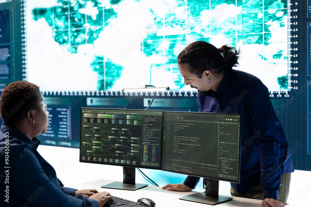 Poster group of governmental hackers using hacking tools to secure a network, focusing on cyber defense and