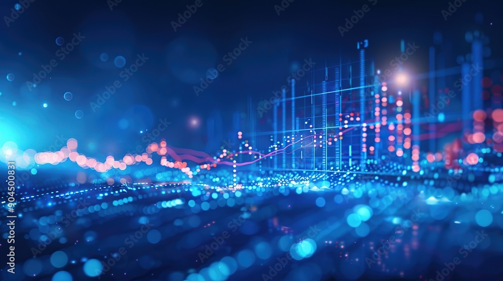 Poster abstract data visualization with blue and red color scheme