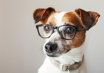 Cute Brown and White Dog Wearing Glasses - Adorable Pet with Spectacles - Jack Russell Terrier Photography