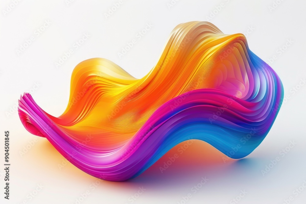 Poster A colorful wave shaped object on a white surface, suitable for abstract and design uses