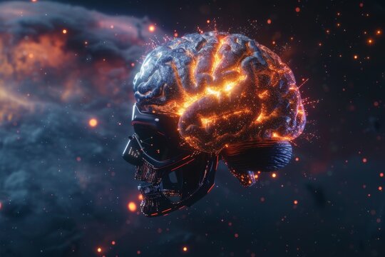 Brain Encased in Light: A Modern Artistic Representation of Cognitive Processes.