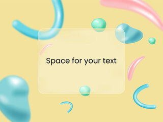 Abstract 3D figures on a yellow background. Design of vector card. Frame for text,