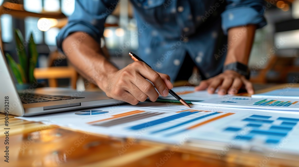 Aufkleber businessman analyzing data with charts and graphs