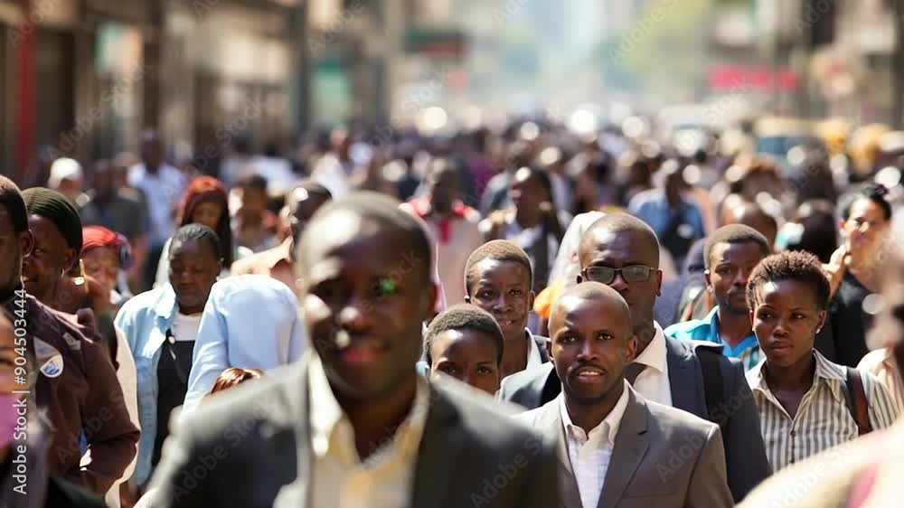 Poster crowd of people walking city street