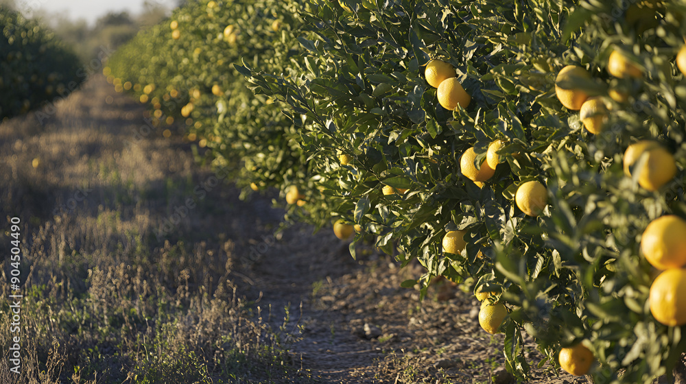 Poster Ripe Oranges on a Sunny Day in an Orange Grove