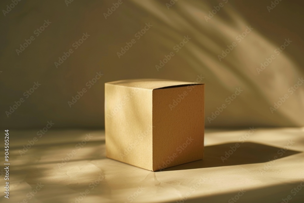 Poster a brown box sits on top of a table