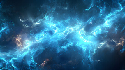 Fototapeta premium Electric blue lightning streaks across the night sky, creating an intricate pattern of energy amidst the dark clouds. A mesmerizing display of natures power and beauty