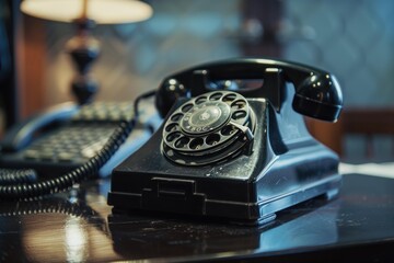 Old black rotary phone sits on a desk, hearkening back to a simpler time of communication