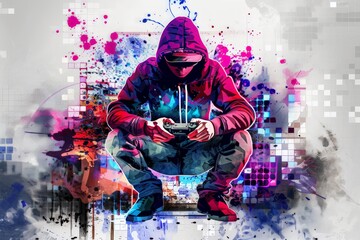 Abstract Portrait Watercolor Splash a Gamer Man