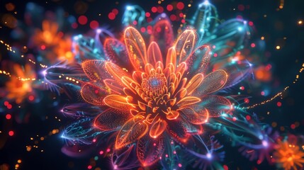 Abstract beauty glowing flower with bokeh lights.