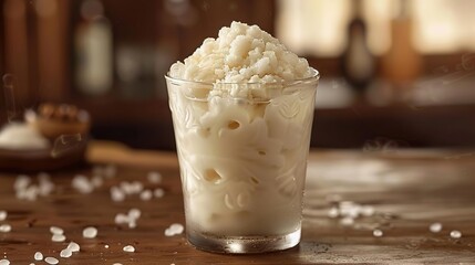 Shaved Ice with Milk and Sugar in a Glass