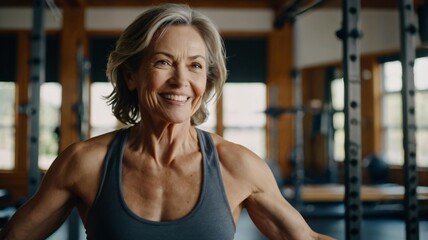Fototapeta premium Beautiful 50 year old woman of in a gym.
