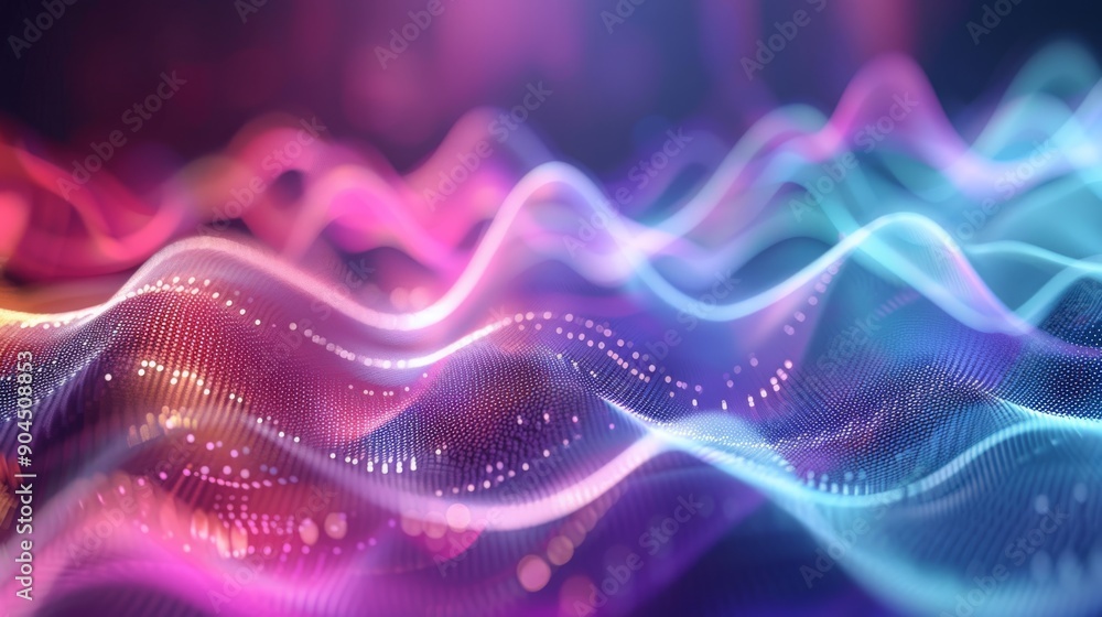 Poster colorful abstract waveforms and lights add a futuristic touch to any space or design project