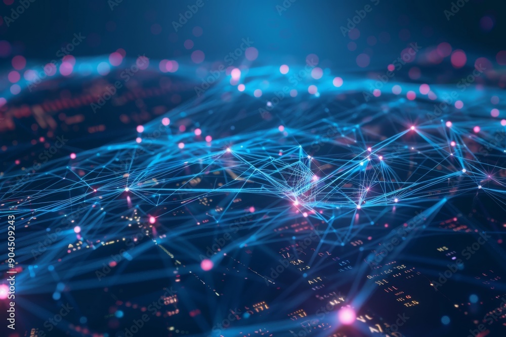 Poster dynamic networks and data streams flow across a tech oriented interface emphasizing digital connecti