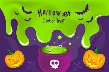 Halloween background for a party, invitation, banner, greeting card, or sales banner on a night horizontal background