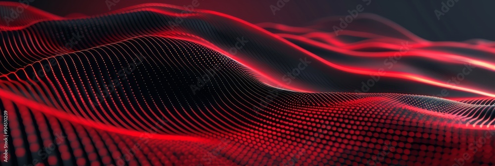 Poster dynamic abstract waves in rich shades of red and deep black, showcasing fluidity and motion