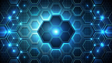 Modern Blue Hexagonal Pattern With Glowing Elements on Dark Background at Night