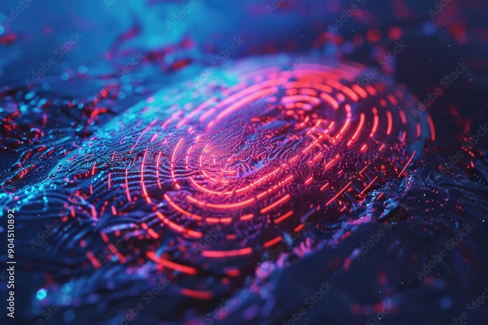 Poster A close-up image of a fingerprint with red and blue lights on it, often used for identification purposes