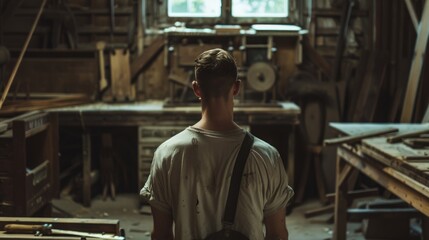 Obraz premium Carpenter workshop background generative ai