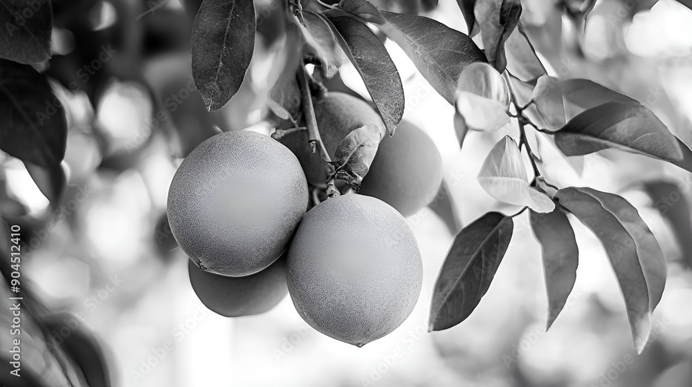 Sticker Three Citrus Fruits Hanging From a Branch