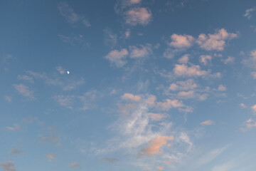 Sky background. Light blue sky with white clouds for publication, design, poster, calendar, post, screensaver, wallpaper, postcard, banner, cover, website. High quality photo