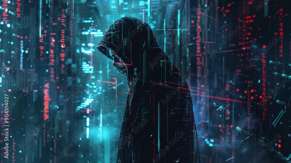 Poster cybersecurity warrior. digital hacking concept