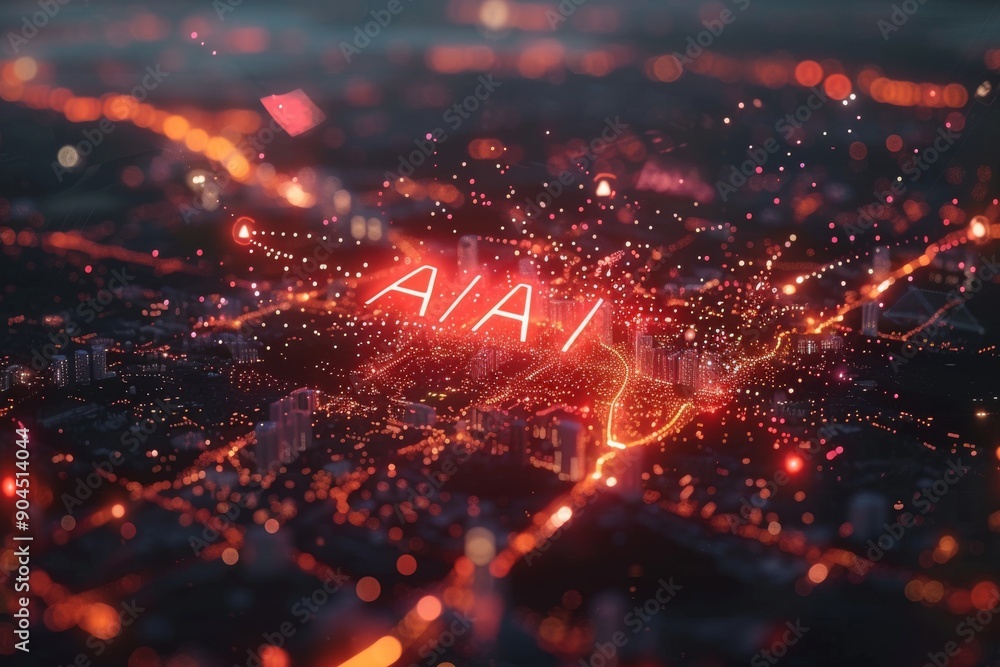Aufkleber advanced ai processor on futuristic circuit board glowing red and orange lights