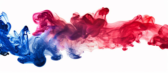 Splash of blue and red ink paint in water on white background