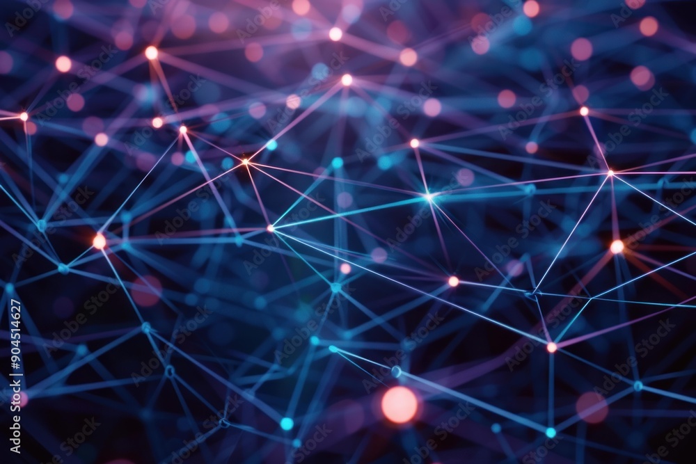 Poster abstract background with connecting dots and lines representing data exchange