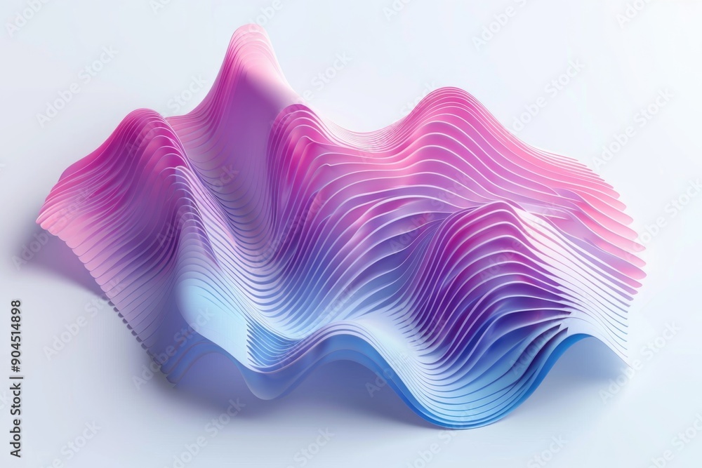 Poster A unique wave shaped object with pink and blue colors on a white surface