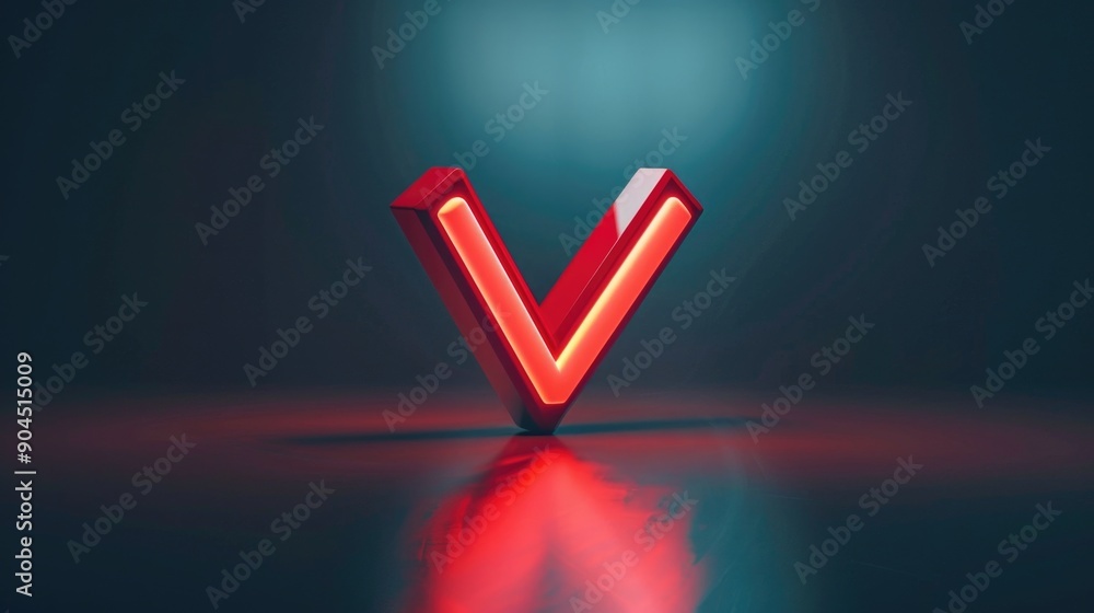 Aufkleber A red V-shaped object on a reflective surface, possibly a reflection of a warning sign or a symbol
