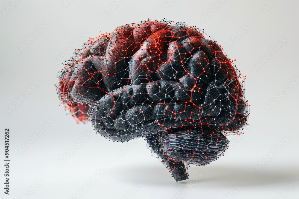 Poster human brain model with digital connections symbolizing neural network and data transfer