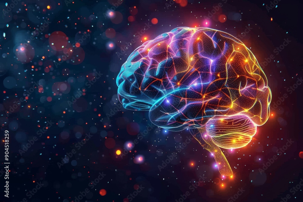 Poster futuristic ai brain with glowing neural connections symbolizing advanced technology and innovation