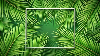 Lush Green Palm Leaves Framing a Central Area for Creative Design Purposes