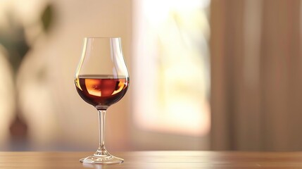 Glass of Wine on Wooden Table with Blurry Background