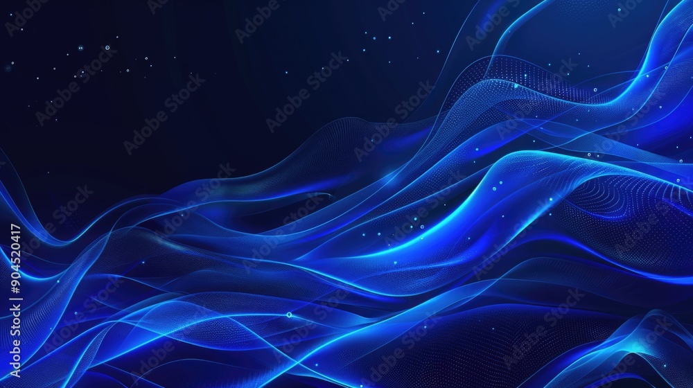 Poster a serene blue abstract background featuring wavy patterns and twinkling stars, perfect for use in de