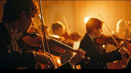Fototapeta premium young people play the violin at night