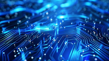 Obraz premium Abstract blue circuit board with glowing lines.