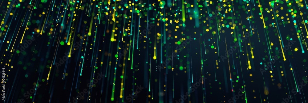 Poster abstract green and yellow digital lines with a matrixlike aesthetic, perfect for tech and data visua