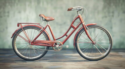 Fototapeta premium A red bicycle parked on a brick floor