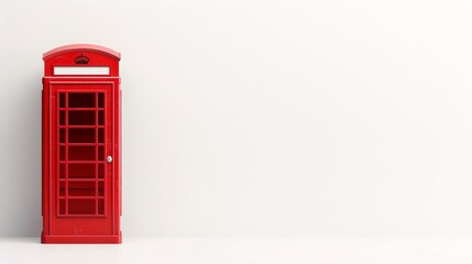 Obraz premium Red telephone box isolated, white backdrop with copy space, highly detailed and vibrant for commercial purposes