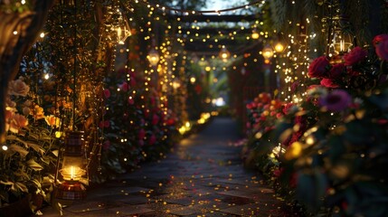 Highlight the details in the lights and floral decorations. generative ai