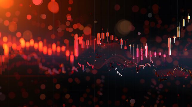 Abstract stock market chart with red bokeh lights.