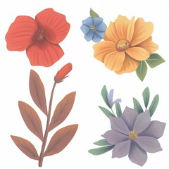 Fototapeta premium Elegant Botanical Illustration Featuring Colorful Flowers and Leaves