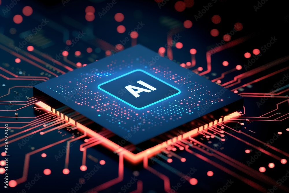 Aufkleber ai microchip on a glowing circuit board symbolizing artificial intelligence and high tech innovation