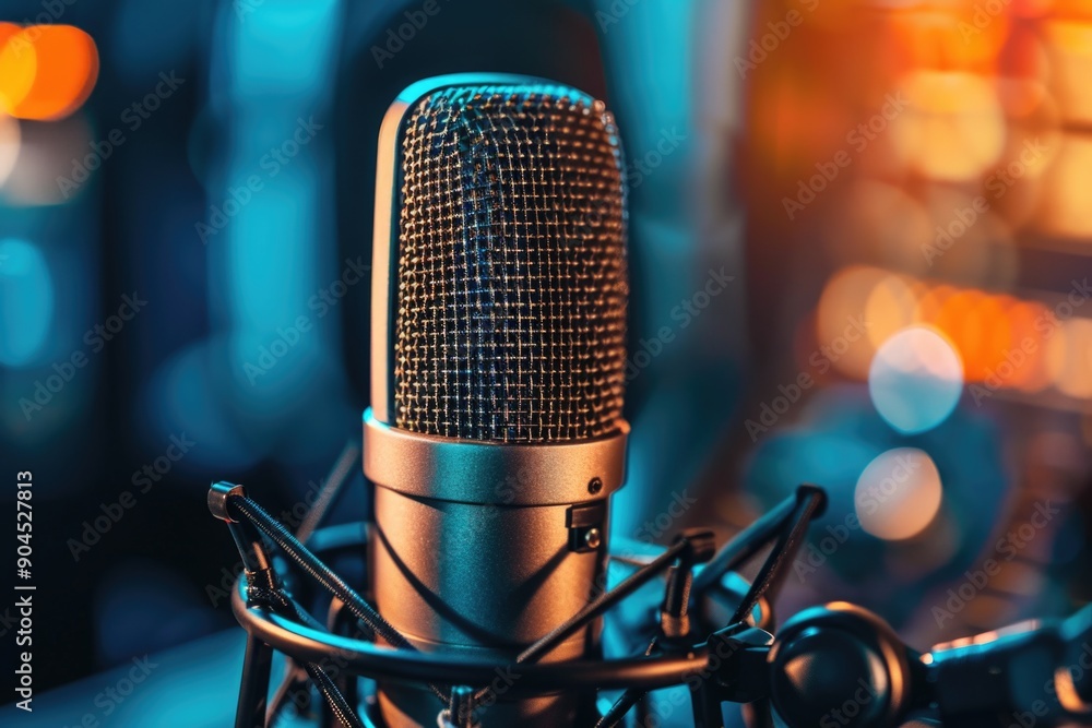 Aufkleber A close-up view of a microphone with blurred background