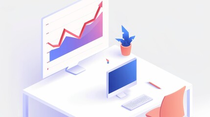 Collaborative workspace with visual elements of charts and arrows indicating upward trends, emphasizing business growth and market success